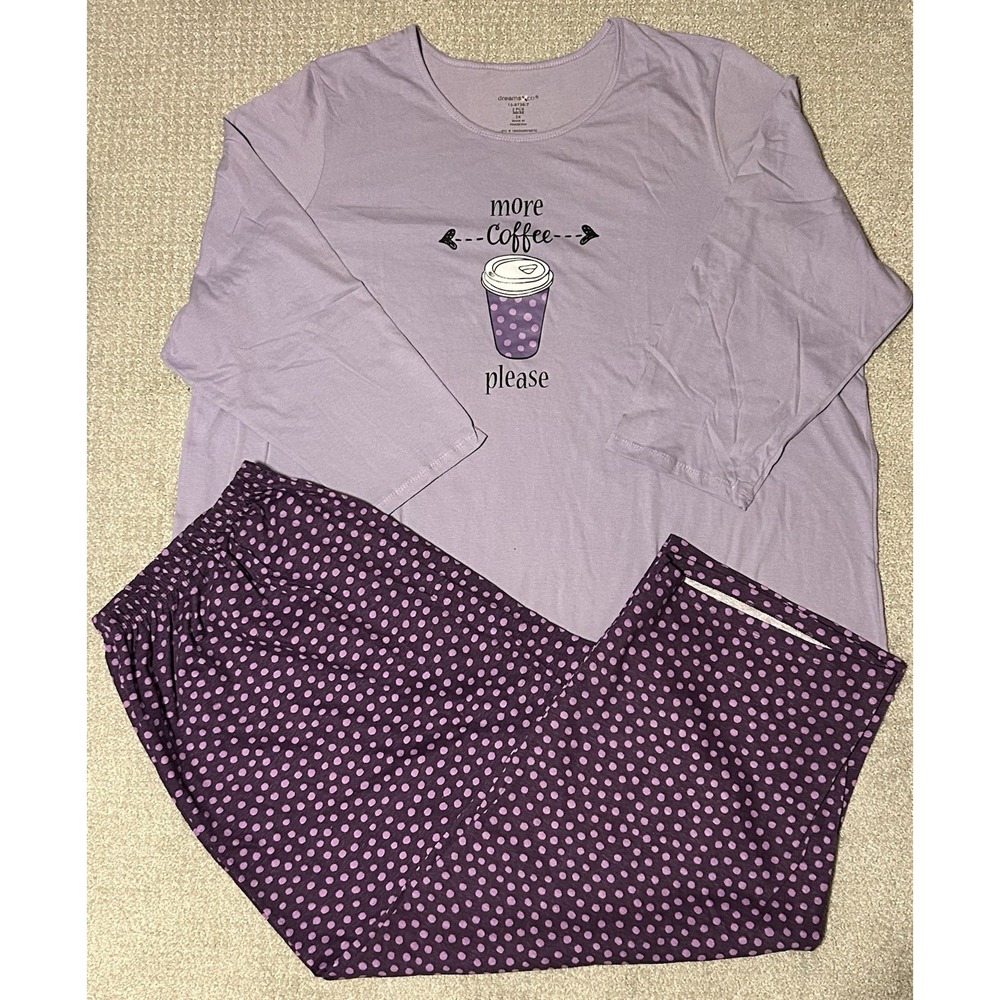 Dreams & Co. Plus‎ Size 3X 30/33 Purple  2-Piece Lounge Set 100% Cotton